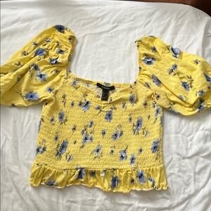 Forever 21 Floral Puff Sleeve Cropped Smocked Top